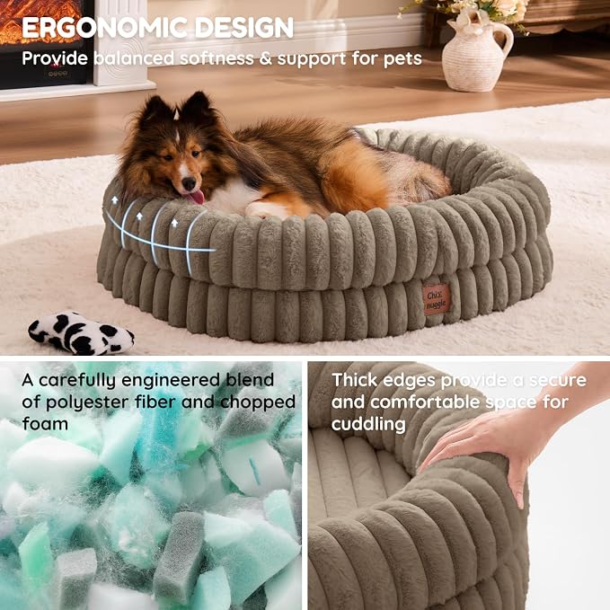 ChiXnuggle Orthopedic Dog Bed, Washable Cover, Faux Fur Bolster Pet Couch | waterproof,egg crate foam,non-slip bottom,for small medium dogs,taupe,30*24*7,dog sofa,puppy bed