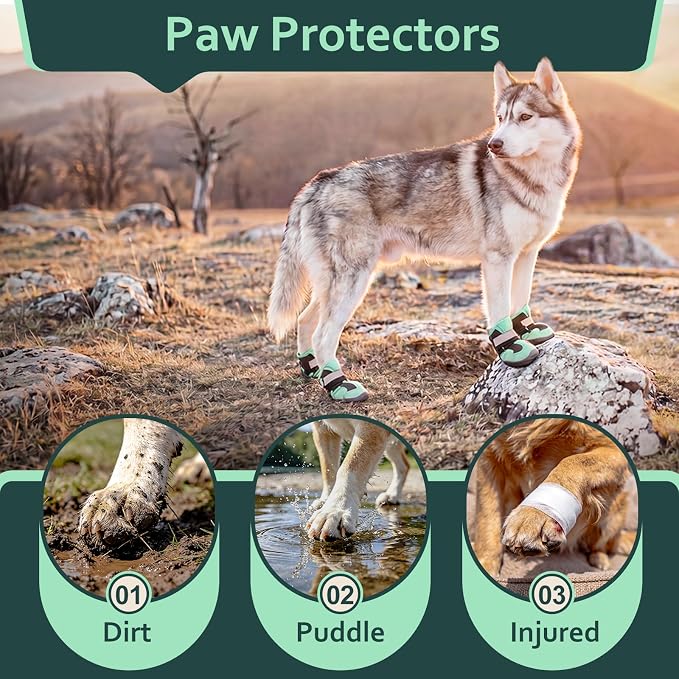 PAWsay Dog Shoes for Summer Water-Resistant Paw Protector Soft Booties | Non Slip Puppy Boots with Reflective Straps Prevent Injury Scratching Comfy Boots with Soft Thin Lining Lighten Friction