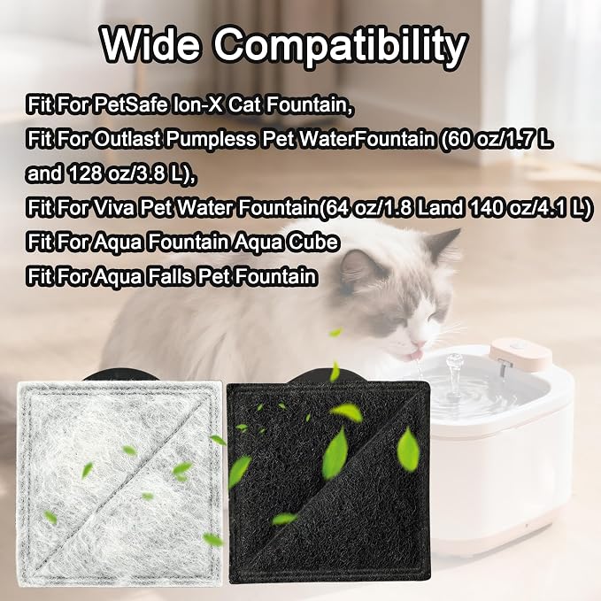 20-Pack Cat Water Fountain Filter Compatible with Petsafe Premier, Ion-X | Fit for Outlast Pumpless, Viva, Premier Cat Water Fountain Stainless Steel, Pet Water Fountain Filters for Dog & Cat