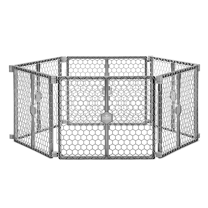 Regalo Safety 192" Plastic 2-in-1 Super Wide Baby Gate & Play Yard | Adjustable Playpen, For Doorways & Open Spaces, For Babies, Toddlers & Pets, Gray, Tested & Trusted for 30 Years