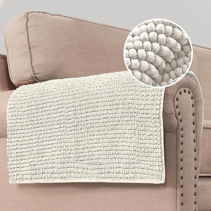 H.VERSAILTEX Plush Chenille Couch Armrest Cover 2 Packs Thick and Soft Sofa Covers Furniture Protector Cover for Pets (27.5" x 27.5", Ivory)