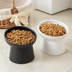 Elevated Cat Bowls, 15° Tilted Ceramic Raised Cat Food and Water Bowl Set, Whisker-Friendly Porcelain Pet Feeder Dishes for Indoor Cats and Small Dogs,White,5.2 Inch,2 Pack