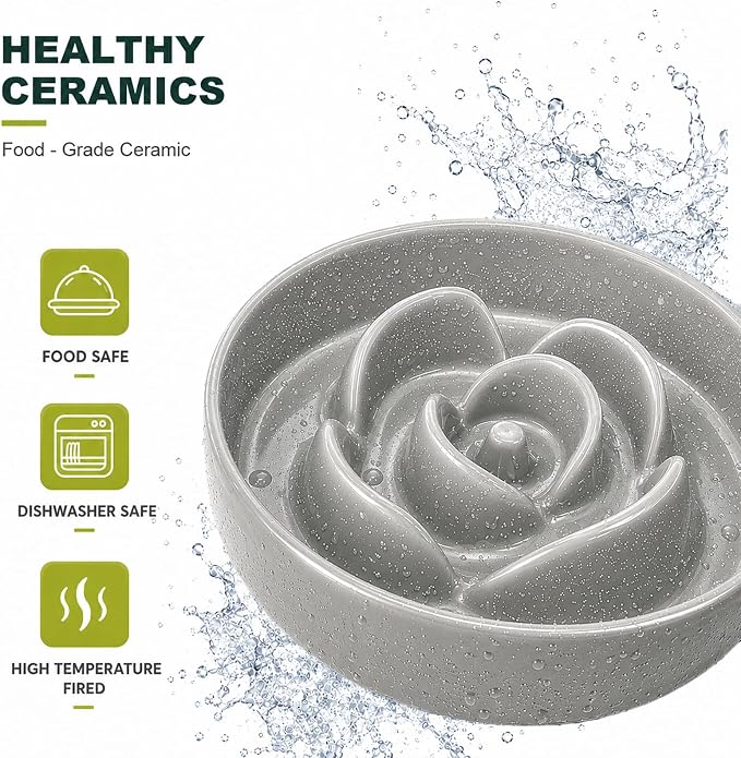 Ceramic Slow Feeder Dog Bowls with Raised Stand, 0.9 Cups Elevated Slow Feeding Bowl for Small Dogs and Cats, Non-Slip Pet Food Dish Helps Reduce Gulping and Bloating