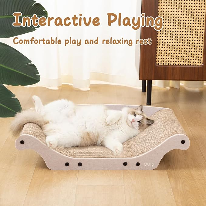 Cat Scratcher Bed 25" Large Cardboard Cat Scratcher Couch | Cat Scratcher Sofa for Large Cats, Abrasion Resistant Curve Cardboard Cat Sofa, Widened Scratch Pad for cats with catnip