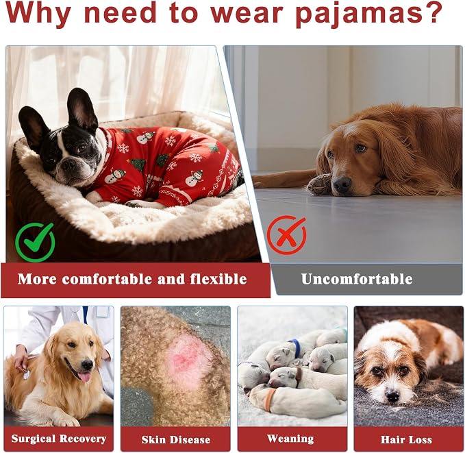 Dog Pajamas Lightweight Dog Onesies Soft Stretchy Tiny Outfit Clothes for Small Medium Large Puppy Pjs Clothes Doggie Cat Pet Boys Girls Outfit (Small (5-10lb), Christmas Pattern)