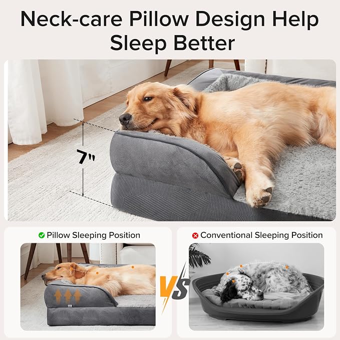 INVENHO L Plus Orthopedic Dog Bed for Large Dogs, Washable Dog Sofa with Egg-Crate Foam, Waterproof Lining and Non-Skid Bottom