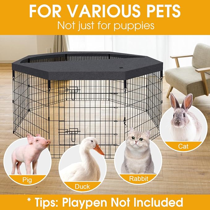 Artmalle Dog Playpen Top Cover Only, 8-Panel 24-Inch Octagonal Mesh, Black | Mesh top cover fits most 8-panel, 24-inch-wide octagonal dog pens, adding shade, airflow and jump-out protection. Cover only.