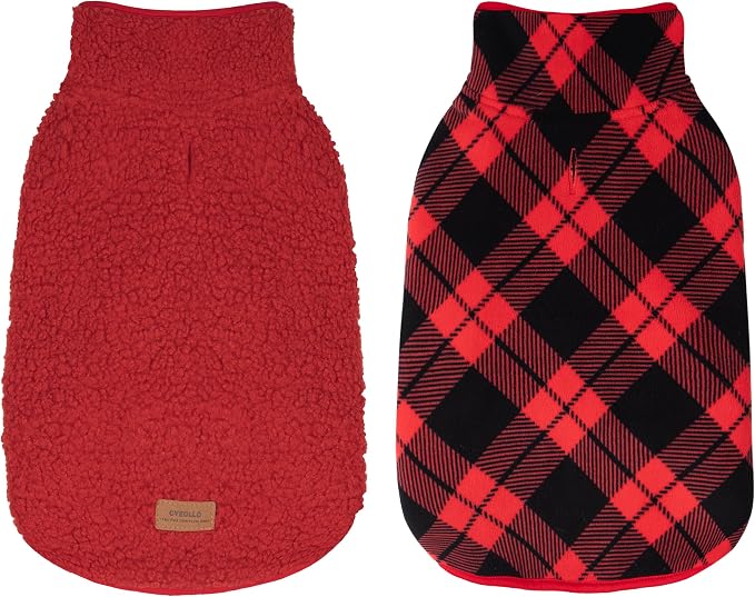 cyeollo Small Dog Coat, Sherpa Dog Winter Coat Reversible Fleece Doggie Jackets Doggy Sweater for Small Dogs Male with Leash Hole, Soft Cold Weather Pet Clothes, Buffalo Plaid M