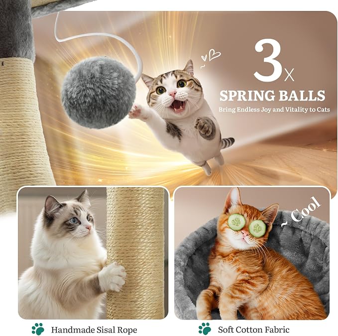 YITAHOME 75-Inch Tall Multi-Level Cat Tree Indoor | Cat Tree Tower with Condos, Top Perches, Sisal Ramp, Scratching Posts & Cozy Basket Hammocks