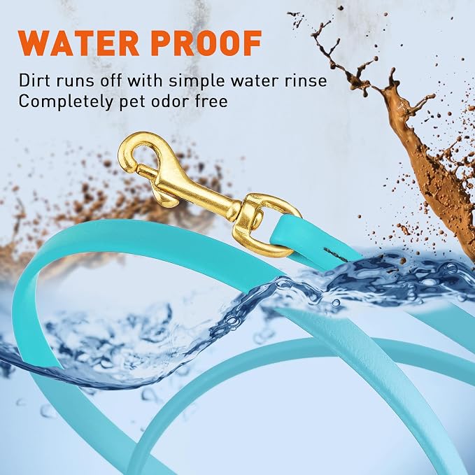 Viper Biothane K9 Working Dog Leash Waterproof Lead for Tracking Training Schutzhund Odor-Proof Long Line with Solid Brass Snap for Puppy Medium and Large Dogs, 15ft Sky Blue