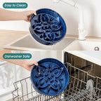 vancasso Ceramic Slow Feeder Dog Bowls, Puzzle Dog Food Bowls with Floral Maze, Anti -Slip Pet Food Dish for Large Breed, 3 Cups, Blue