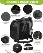 Expandable Cat Carrier Backpacks with Breathable Mesh, Pet Carrier Backpack for Cats Small Dogs Puppies Up to 20 Lbs, Dog Carrier Backpack Great for Travel/Hiking/Camping/Outdoor-Dark Grey