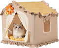 Yellow Indoor Cat House with Frame and Princess Style Cat Houses for Indoor Cats, Washable Cat Bed & Cat Tent, M Size (17×17×17 Inches) for 8-20 lbs. Pets.