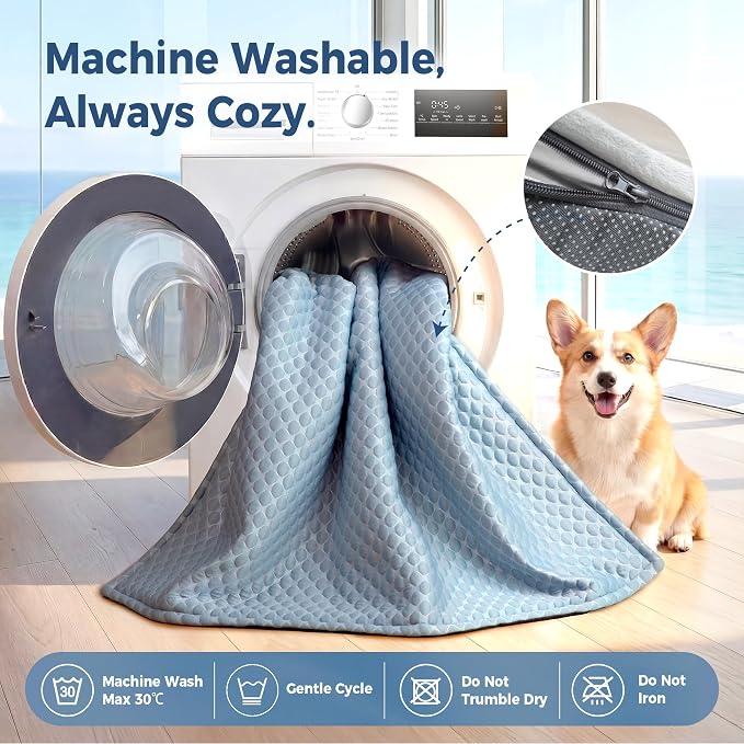 Medium Cooling Dog Bed Mat - 35 x 31 inch Waterproof Couch Cover for Dogs Washable, Non-Slip Bottom Self Cooling Mat for Dogs, Durable & Non-Gel, Dog Couch Bed for Sofa Floor Car, Light Blue