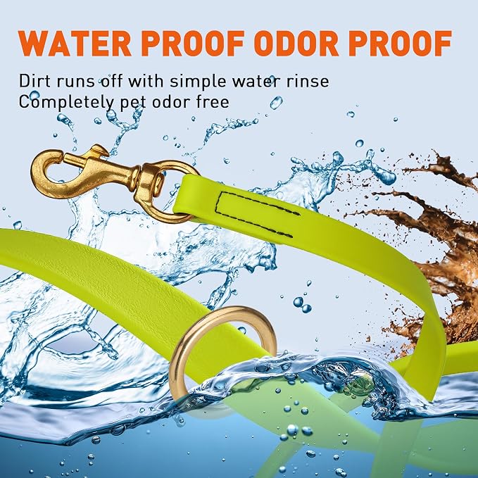 Viper Biothane K9 Working Dog Leash Waterproof Lead for Tracking Training Schutzhund Odor-Proof Long Line with Solid Brass Snap for Puppy Medium and Large Dogs 6ft, Safety Yellow