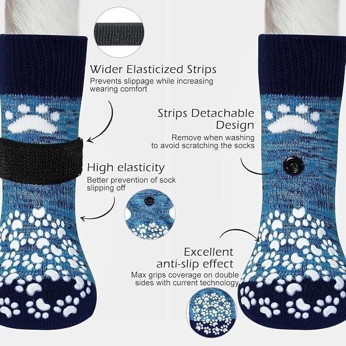 EXPAWLORER 6PCS Anti-Slip Dog Socks to Prevent Licking Paws,Dog Shoes for Hot Pavement,Best Paw Protector Traction Control on Hardwood Floor,Dog Booties for Puppy Small Medium Large Senior Dogs