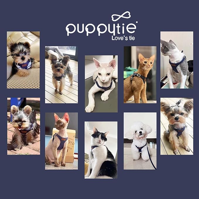 Puppytie XXS Dog Harness and Leash Set, Navy, XXS (2.2–6 lbs) | Puppy Harness for Small Dogs, Teacup and Yorkie Harness, Soft Lightweight and Adjustable, XXS Dog Harness for Daily Walks