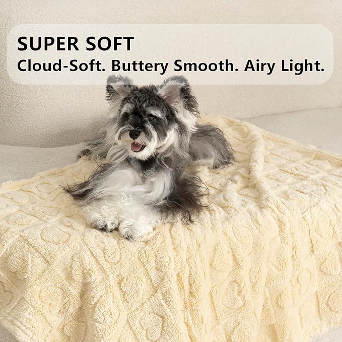 gogobunny Large Pet Blanket for Dogs Cats, Ultra Soft 300GSM Coral Fleece Washable Furniture Protector for Couch Bed Car Seat, Calming Crate Mat Blanket for Large Breeds, Beige, 50x60IN