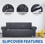 MAXIJIN Super Stretch Couch Cover for 3 Cushion Couch, 1-Piece Universal Sofa Covers Living Room Jacquard Spandex Furniture Protector Dogs Pet Friendly Fitted (Extra Large, Gray)