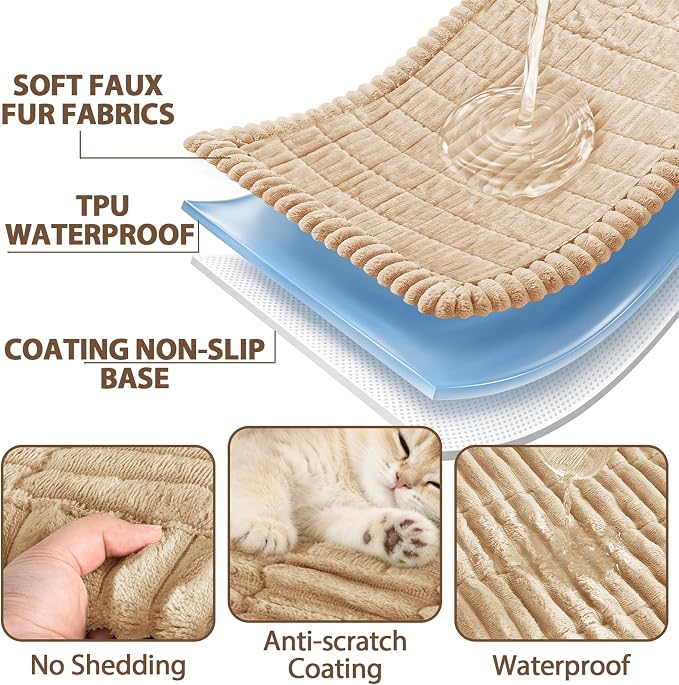 FUANGUI 2 Pack Waterproof Couch Cover for Dogs Pets Sofa Protector | Non-Slip Washable Fuzzy Soft Sofa Slipcover for 2 PCS L Shaped Sofa Pet Friendly, 27.6" x 70.9"+27.6" x 82.7",Khaki