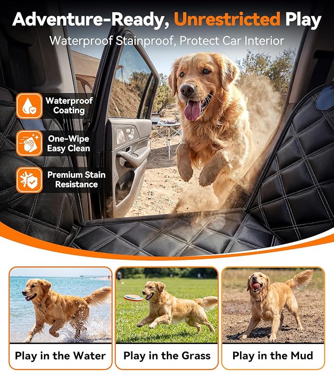 Rorhxia Truck Dog Seat Cover for Backseat, [Ultimate Safe, Comfort and Large Space] Waterproof 600D Heavy Duty Dog Car Hammock, Release Passenger Seats, Full-Size SUV/Truck, Large Dog Friendly, XL