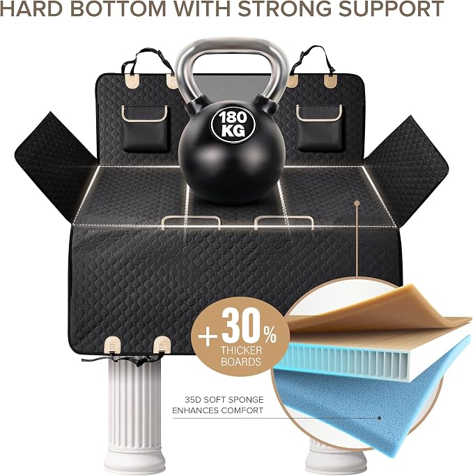 XL Truck Back Seat Extender for Dogs, Hard Bottom Dog Car Seat Cover for Back Seat, Heavy Duty Dog Hammock for Aggressive Chewers, Waterproof Pet Seat Covers for Trucks, F150, Ram1500, Large SUV