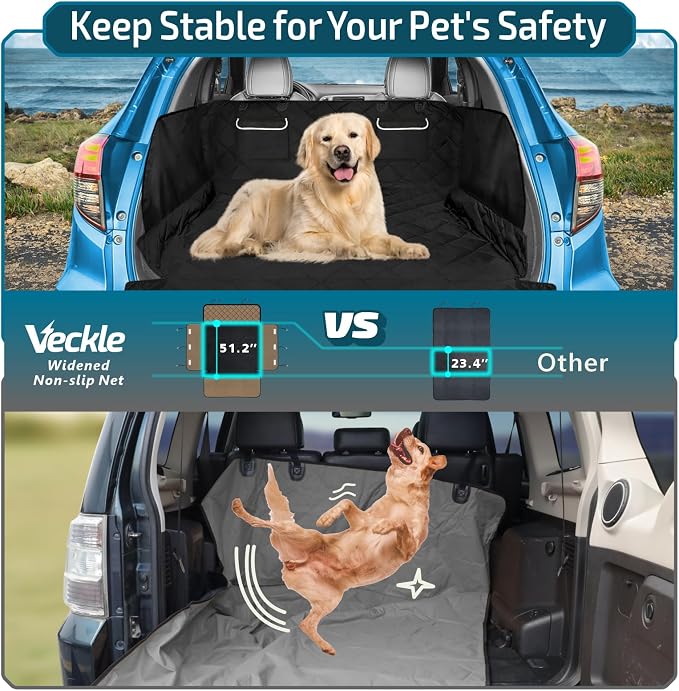 Veckle SUV Cargo Liner for Dogs - Trunk Cover with Bumper Flap Protector | Waterproof Pet Cargo Cover with Side Flaps, Dog Car Seat Cover with Non-Slip Trunk Mat, Prevents Scratches Pet Hair Mud Dirt