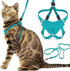 Houdini™ Escape Proof Kitten Harness and Leash (Turquoise, S) | Adjustable walking vest with 6ft lead, breathable mesh, snug secure fit, light and gentle for first outdoor adventures