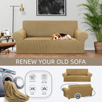 Stretch Loveseat Couch Cover, 2 Cushion Couch Slipcover,Tan | 1-Piece Washable Sofa Cover Pet Friendly (55"-78") Furniture Protector Soft Jacquard, Elastic Bottom for Dogs & Kids