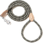 Mile High Life Dog Leash with Genuine Leather Connection, 4/5/6 FT | Rope Leash, Heavy Duty 360° Swivel Metal Clasp, for Small Medium & Large Dogs Walking (White, 48 Inch-1/2)