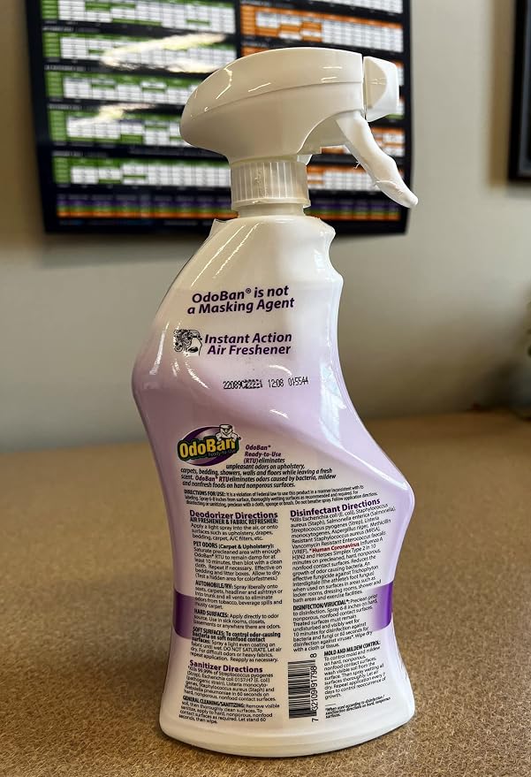 OdoBan Ready-to-Use Disinfectant and Odor Eliminator, Set of 4 Spray Bottles, 32 Ounces Each, Lavender Scent