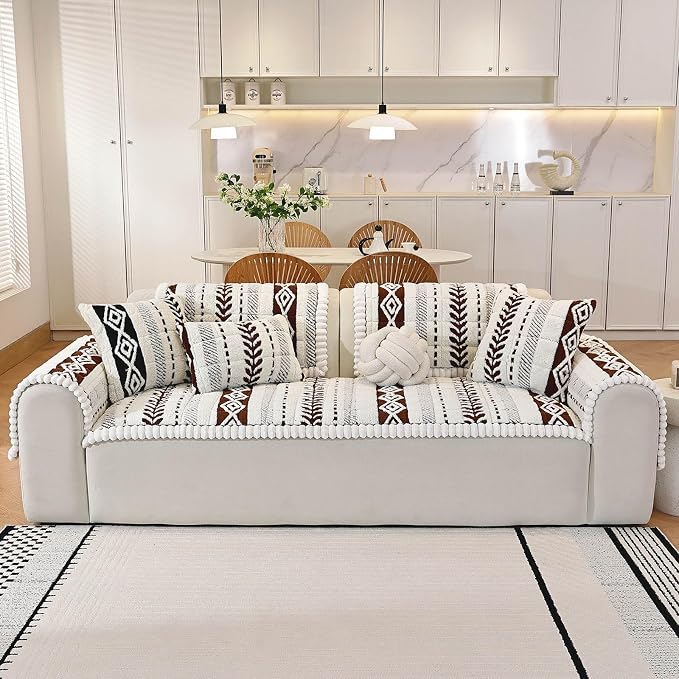Couch Cover for Dogs, Washable Non-Slip Boho Geometric Pet Sofa Protector, Soft Sofa Slipcovers Cushion Protector for Dogs and Cats. (Coffee, 27.6" x 59.06" x 1.5")