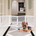 LZRS Wooden Free Standing Foldable Dog Gate Indoor – 80" W x 24" H, Extra Wide Step-Over Safety Pet Gate for Doorways, Stairs, Hallways, Large Spaces & Playpen for Puppies Indoor Use, White