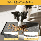 Pieviev Silicone Dog Cat Food Bowl Mat, Waterproof Raised Edge, 24'' x 16'' | Food-Grade Bpa-Free Pet Food Mat, Waterproof & Non-Slip, Raised Edges Contains Spills & Drips, Fits Pet Bowls and Fountains