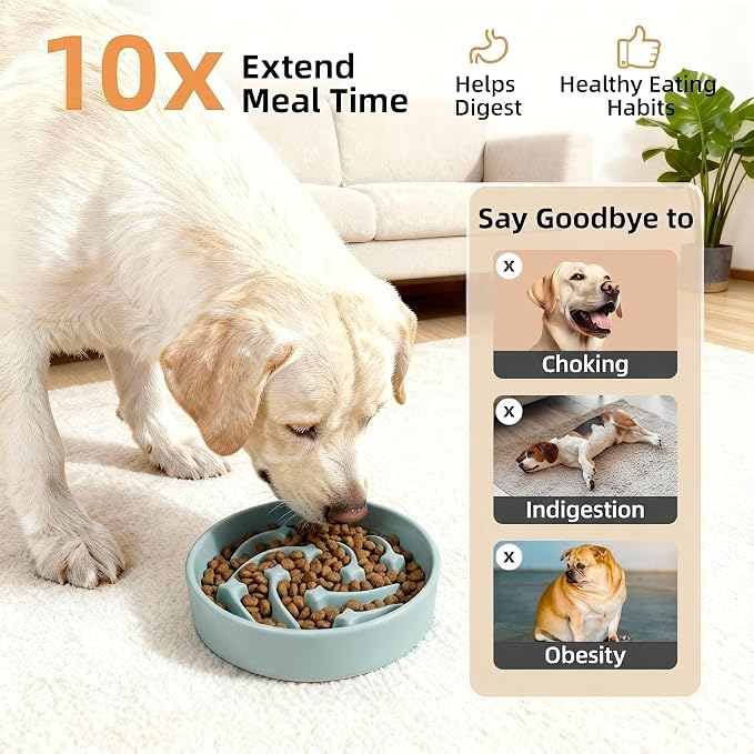 Ceramic Slow Feeder Dog Bowls Large Breed, 2 Cups, 8.3 Inch Green | 2 cups raised maze bowl slows fast eating for medium and large dogs; heavy ceramic, non-slip and dishwasher safe.
