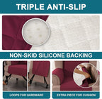 Turquoize 100% Waterproof Wing Chair Cover Wing Armchair Slipcovers Chair Couch Protector Triple Non-Slip Sofa Slipcover for Wing Chair Furniture Protector for Pets, Kids,Dog (Wing Chair, Burgundy)