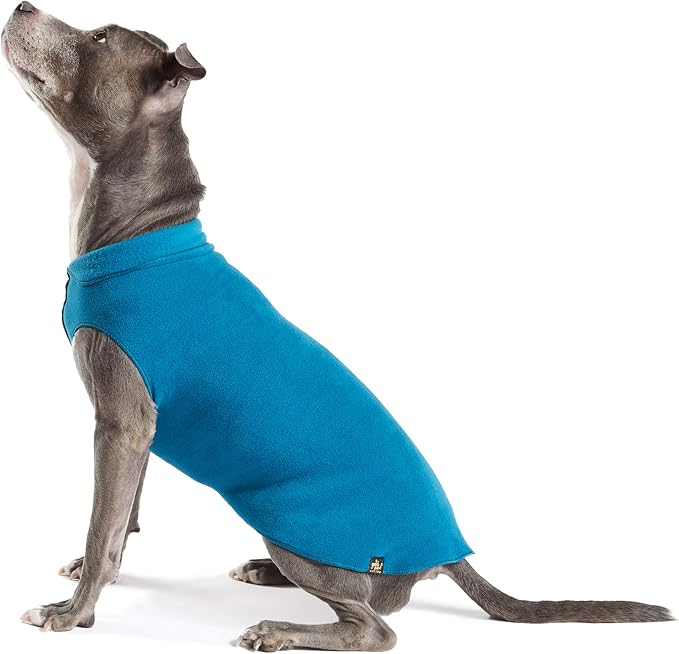 Goldpaw Stretch Fleece Dog Sweater - with Spandex for 4-Way Stretch - Soft, Comfortable Dog Coat - Machine Washable - Made in the USA - Marine Blue - Size 18