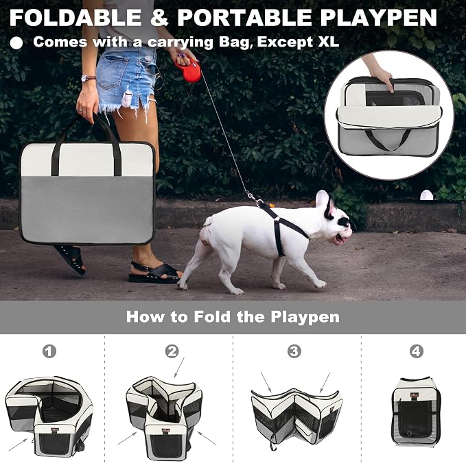 Aivituvin Dog Playpen Foldable Pet Play Pens with Carrying Bag for Cat, Puppies, Rabbits, Chickens, Durable Portable Pet Tent for Travel Camping Indoor/Outdoor Grey M