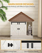 Hzuaneri Cat Litter Box Enclosure, Hidden Litter Box Cabinet Furniture | Indoor Cat House with Bell, Farmhouse Style, 31.5 x 19.7 x 20.9 Inches, for Hallway, Bedroom, White CB82414B