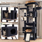 Gitelsnour Cat Tree, 78.7'' Cat Tower, 2 Big Condos for Multi Cats GCT061G | Tall Cat House Furniture for Large Cats with Hammock, Big Platform for Indoor Cats, Scratching Posts & Board , Dark Gray