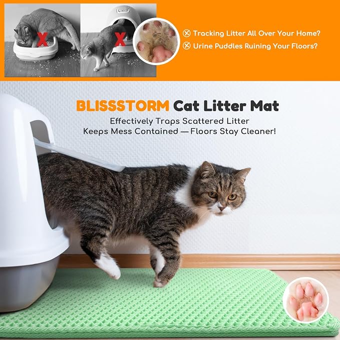 Cat Litter Mat 47"x27",Double Layer EVA Litterbox Mat Green | Extra Large Honeycomb, Waterproof & non-slip, Odor-free, easy clean, washable durable floor protector,scatter control