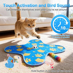 Interactive Cat Toys for Indoor Cats, Rechargeable Hide & Seek Toy | Touch Activated, 3 Speed Modes, Realistic Bird Chirps, 10-Min Auto Shutoff, Hidden Feather Wand for Bored Adult Cats, Blue