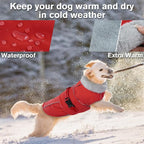 Lelepet Dog Coat Waterproof Dog Jacket Fleece Vest with Adjustable Buckle | Reflective Winter Coats with Adjustable Hook & Loop Closure Cold Weather Coats for Small Medium Large Dogs,Leash Hole Red, M