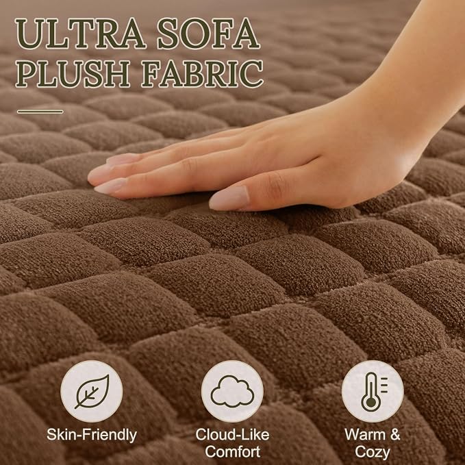 Smiry Velvet Couch Cover for Dogs, Non Slip Soft Sofa Protector for Pets | Washable Sofa Cover for Cats, Cozy Furniture Protector Against Pet Hair, Scratches, Fits Sectional Sofa(Brown, 36"x47")