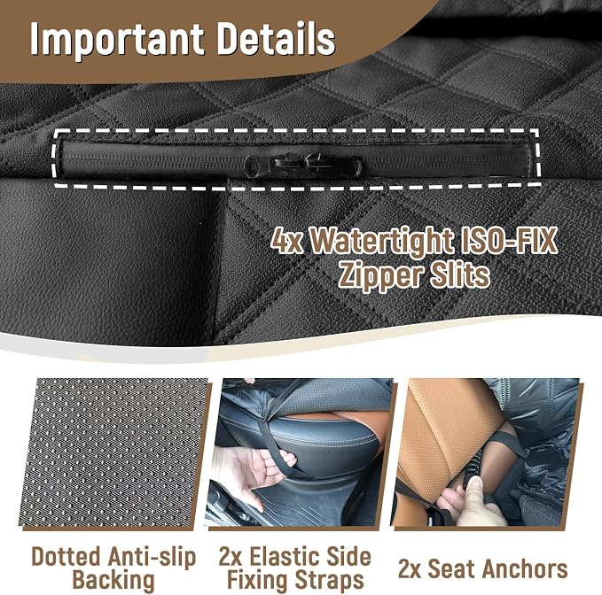 Pet Bench Seat Covers for Trucks, Heavy Duty Nonslip Car Seat Protector with ISOFIX Openings for 1-2 Child Car Seats,Fits Ford 150,Ram 1500,GMC Sierra,Toyota,Ram,Chevrolet Silverado(Black)