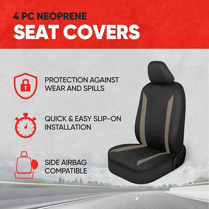 Motor Trend Neoprene Waterproof Seat Covers for Cars, Trucks, & SUV – Black & Beige Automotive Interior Protectors - Rear Split Bench Protector for Kids Dogs & Pets – Forros para Asientos de Carro