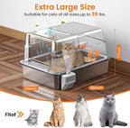 XXXXL Stainless Steel Litter Box with Lid,28.0" L × 20" W × 17" H Extra Large High Sided Cat Litter Box for Multi -Cats,Enclosed Metal Litter Box with Cat Scratcher and Scoop,Grey