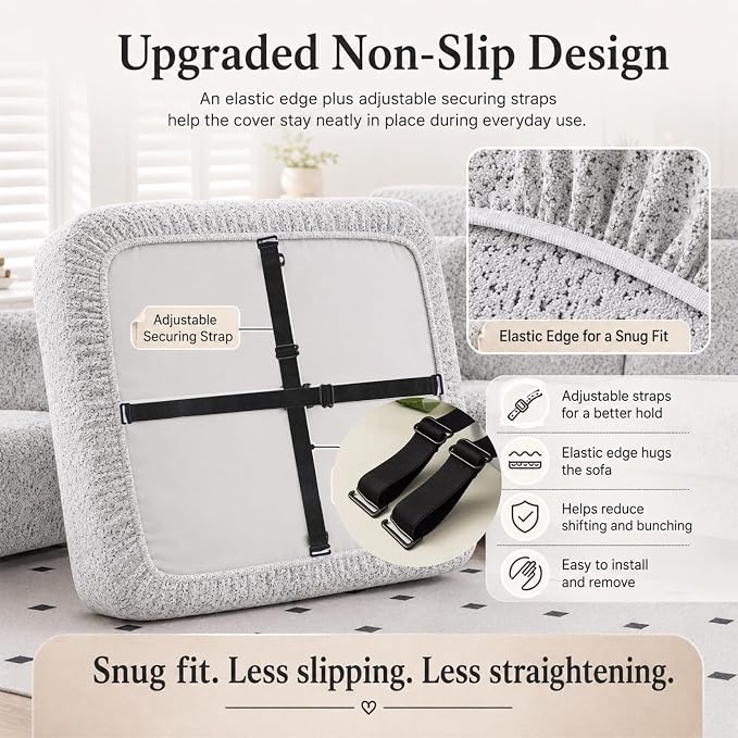 Stretch Sofa Slipcover, 2026 Upgraded Non Slip Couch Cover with Adjustable Straps, Pet Dog Cat Friendly Furniture Protector for 3 Seater, Washable for Living Room