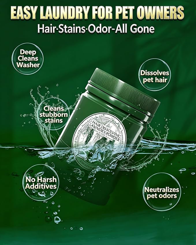 Pet Hair & Stain Remover for Laundry, Upgraded Higher Hair Dissolution | Removes Dog & Cat Hair, Odor & Residue, All-in-1 Stain Detergent for Clothes, 6-Month Supply, Septic Safe