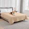 PAWFINITY Waterproof Bed Cover for Dogs, Pet Blanket for Mattress Washable | Paw Print Quilted, Hair Resistant, Anti Cat Scratch, Pee Proof Furniture Protector for Queen Size Bed, 68x82 Inch, Beige